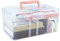Stackable Clear Storage Craft Box with Lid, Mulit Purpose Storage Boxes with Compartment Tray Plastic, Medicine Chest Portable for Storing Toys, Arts Crafts, Stationery, Fishing (Pink)