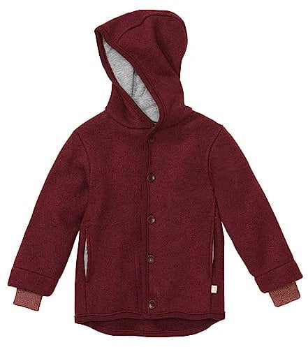 Disana WALK-JACKE, 100% Bio-Merinowolle GOTS, IVN Best | mit Kapuze | Baby Kleinkind Kind Unisex | Made in Germany | Cassis Gr. 74-80