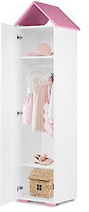 KONSIMO PABIS Meuble pour chambre d'enfant - 190,5 x 47,5 x 46 cm - Meuble pour enfant - Armoire pour chambre d'enfant - Meuble en forme de maison - Bibliothèque pour filles et garçons - Rose