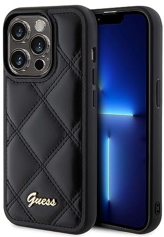 Guess GUHCP15LPSQSQSK Hülle für iPhone 15 Pro 6.1 Schwarz hardcase Quilted Metal Logo