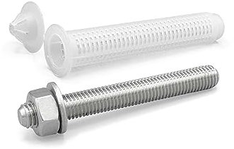 NOLDAR | Varilla roscada con tuerca y arandela para anclaje quimico. Acero inoxidable. M8 x 110 mm. Incluye tamiz de nylon (15 x 85 mm) para fijación en ladrillo/hormigón hueco (8 +8 unidades)