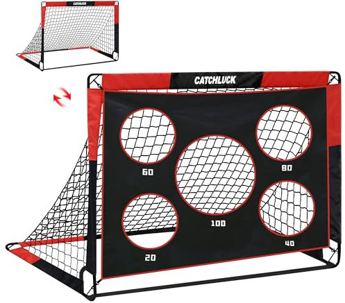 CATCHLUCK Fussballtore für Garten Kinder Fußballtor Garten 2 In 1 Fussball Tor Pop Up Tor mit 5 Schussloecher und Tragetasche, Bodennägeln