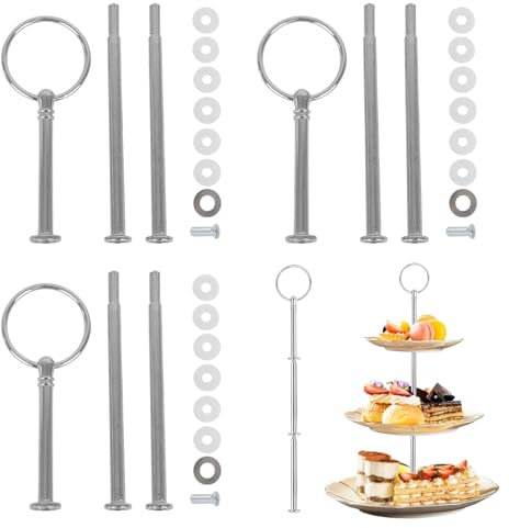 YDYSAA Metallstangen Mittellochausstech 3 Stück Etageren Stangen 3 Etagen Vintage Metallstange mit Schrauben und Unterlegscheiben für Geburtstag Hochzeitstorte Tortenständer(Platte Nicht enthalten)