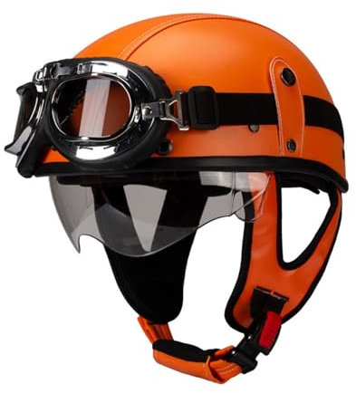 Casques Bols Casques Jet avec Lunettes Vintage Cuir Homologué ECE Homme Femme Casque Mobylette Ouvert Demi Casque pour Cruiser HéLicoptèRe Scooter Casque Jet Pilote B,S