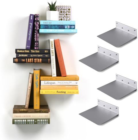 xympo Schwebendes unsichtbares Bücherregal, Wandmontage, Aluminium, verwandelt Bücher in schwebende Regale, 4 Stück