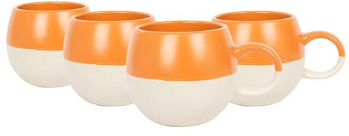 Nicola Spring Stoneware Mugs - 340ml - Burnt Orange - Pack of 4 - Sphere Glazed Ceramic Coloured Mugs Kitchen Stoneware Latte Tea Cups Latte Colourful Coffee Cups for Tea, Hot Chocolate, Coffee