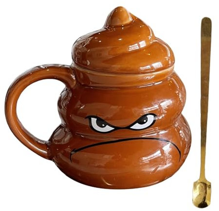 Poop Kaffeetasse | Lustige Keramiktasse | Lustige Neuheit Kaffeetasse, Niedliche Trinkbecher für Männer und Frauen, Kaffee Tee Tasse mit Griff und Deckel