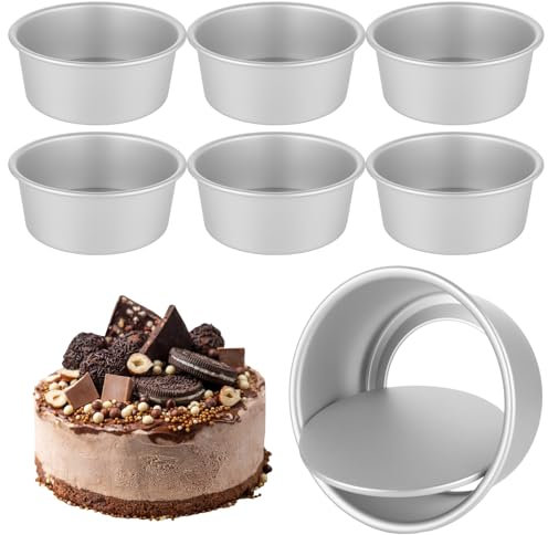 DAJAVE 6 Pack 6 Inch Cake Tins for Baking Deep Cake Tins, Round Baking Tin Non-Stick Aluminum Cake Pan with Loose Base for Wedding Birthday Christmas Party Cake Baking