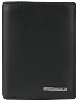 Police Portefeuille homme en cuir véritable, fin avec porte-monnaie, porte-cartes de crédit et boîte cadeau, Noir 73 Vertical, Moderne