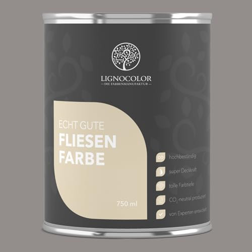 Lignocolor Fliesenfarbe matt | hochbeständige Farbe für Wand- & Bodenfliesen (Platingrau matt, 750 ml) | hochdeckend für den Innenbereich