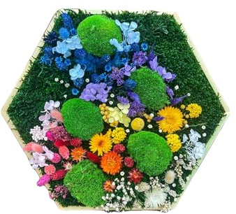 Gedankenwunder Manufaktur Moosbild Blumenfeld Design Hexagon