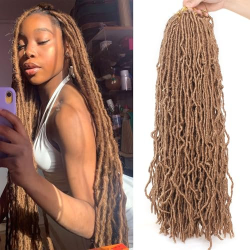 Mscat 24 Inch Nu Faux Locs Crochet Hair 7 Packs Pre looped Brown Gypsy Locs Crochet Hair Synthetic Goddess Faux Locs Braids Hair Extensions 27#