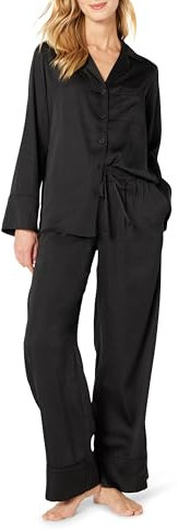 Amazon Essentials Ensemble Haut et Bas de Pyjama en Satin Femme, Noir, M