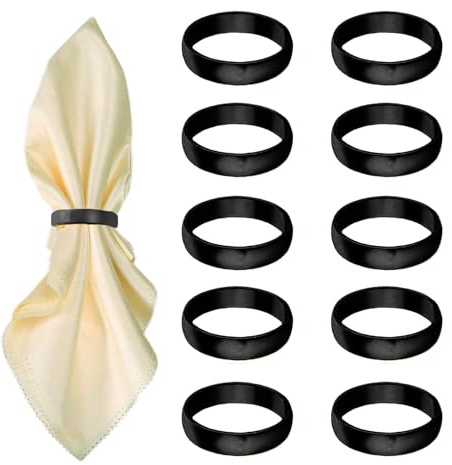 Schwarze Serviettenringe, 10 Stück Edelstahl-Serviettenringe | Metall-Serviettenring für Tischdekoration, Hochzeit, Weihnachten, Party, Esstisch