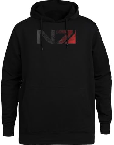 Kwantees Mass Effect N7 Distressed Logo Unisex Schwarz Hoodie Umweltfreundliche Kapuzenjacke