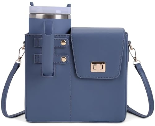 Outdoor Stanley Cup Purse, Crossbody Stanley Holder Water Bottle Bag for Tumbler with Adjustable Shoulder Strap（No Cup）, Blue