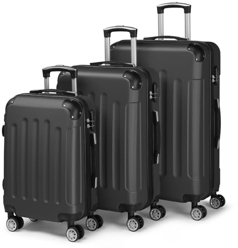 LEADZM Kofferset 3 teilig (Schwarz) | Reisekoffer Set mit Eckenschutz, Koffer Set Hartschalen-Trolley aus ABS mit Teleskopgriff, Handgepäck