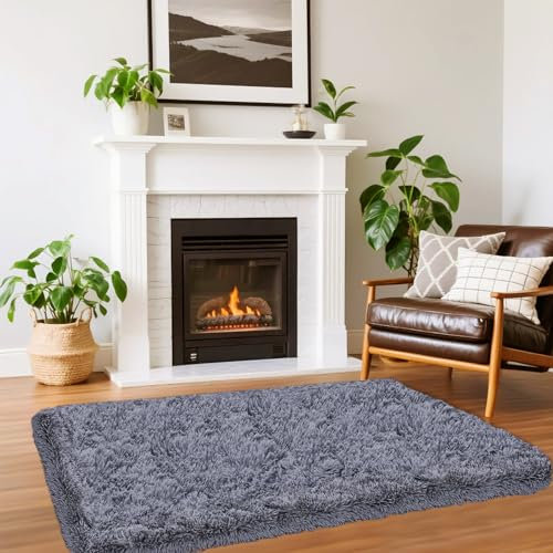 OuTanTe Hochflor Teppich Läufer 80x150cm, Grau Shaggy Flauschig Teppich Wohnzimmer rutschfest für Flur Schlafzimmer Kinderzimmer, Modern Wohnzimmerteppich Bettvorleger High-Pile Carpet