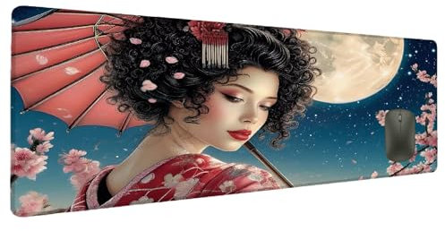 Mauspad XXL 1200x600mm Japan Mousepad Groß Schreibtischunterlage Frau, Gaming Mauspad Gadgets Schreibtisch Zubehör, Wasserdicht Mouse Pad rutschfeste Vernähte Kanten Verbessert Geschwindigkeit N-9