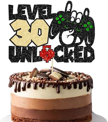 Gyufise 1Pcs Video Game 30th Birthday Cake Topper Video Game Controller Level 30th Unlocked Party Cake Pick Decoration for Level Up 30th Kids Teenagers Birthday Party Supplies