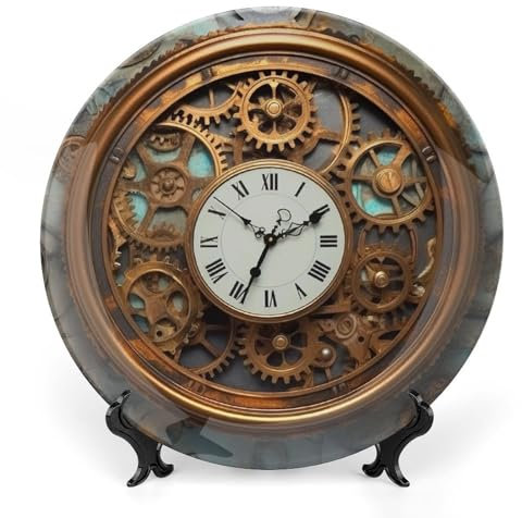 Assiette décorative en céramique motif horloge steampunk rouillée, assiette décorative en porcelaine anglaise de 17,8 cm, assiettes bohème personnalisées avec support de présentation, assiettes à