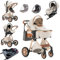 Lnhcrbs Kinderwagen 3 in 1,Kinderwagen Buggy Schlafkorb ist Faltbar,Kinderwagen Set mit Autositz, Mumie Rucksack Regen Abdeckung Mit Moskitonetz, 0-3 Jahre