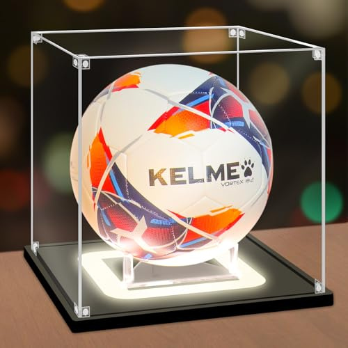 Nonemey Vetrina Pallone da Calcio con Luce,Scatola da calcio in acrilico Protetta dai raggi UV,Vetrina Espositiva per Cimeli Sportivi Autografata Pallavolo Regali di Soccer, 25x25x25 cm