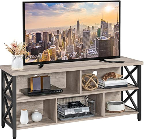 Yaheetech TV Stand for TV up to 65 Inch, Industrial TV Stand for Living Room, Large TV Console with Shelves & Storage Cabinets, 140 x 40 x 61.5 cm, Grey