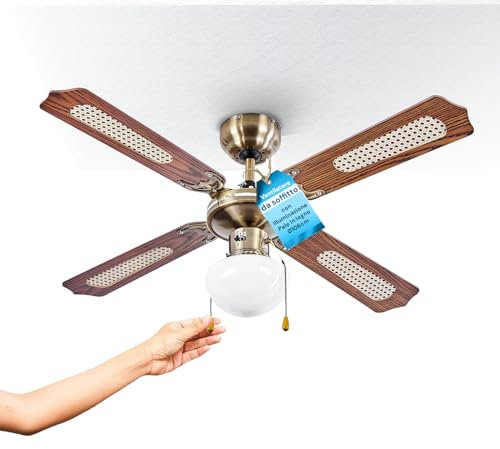 Wintem - Ventilatore da Soffitto 60W con Luce Ø106 cm con Pale in Legno per Ambienti Domestici e Lavorativi, Illuminazione Integrata da Lampada E27, Motore Silenzioso e Rotazione Reversibile
