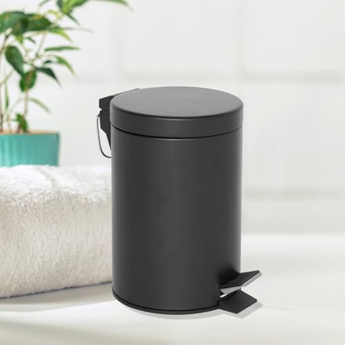 Marco Paul Black Powder Coated Stainless Steel Pedal Kitchen Bins 3L Waste Rubbish Bin Pedal Bins for Kitchen Bathroom Bedrooms 16cm x25cm Dustbin 3 Liter Under Counter Pedal Bin Trash Can with Lids