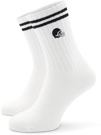 40YARDS American Football Crew Socken Stick | Motiv: Helm | Größe 37-46 | Weiße Tennissocken mit 2 Streifen & gesticktem Helm | One Size Einheitsgröße 37-46 | Geschenk für American Football Fans