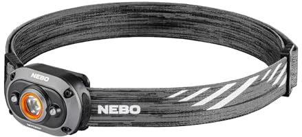 NEBO MYCRO 450 Wiederaufladbare Stirnlampe | 450 Lumen, 6 Lichtmodi, wasserabweisend, abnehmbarer Hutclip, super helle Kopflampe für Camping & Wandern, inklusive USB-Ladekabel - Grau
