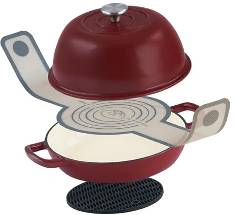 Mahlzeit Gusseisen Brottopf Set emailliert | 6,4 Liter | Dark Cherry | Brotbackform mit Brotschlinge und Untersetzer | Brotbackset, Gusseisentopf, Brotform, Brotbackform mit Deckel, Emaille Schmortopf