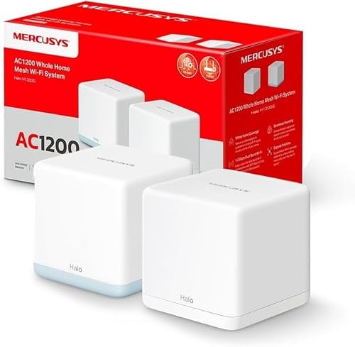 MERCUSYS Halo H1200G(2-Pack) - Sistema Wi-Fi Mesh Doble Banda AC1200 hasta 1.2 Gbps, Cobertura Amplia para Hogar, Roaming Continuo, App de Configuración, 2 Puertos Gigabit