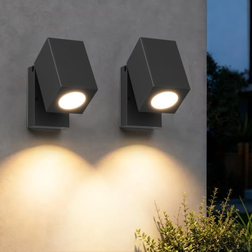 Aipsun Außenwandleuchte Außenlampe,2er Pack,GU10,ohne Leuchtmittel,Schwarz | Außenleuchte Aluminium Wandleuchte, IP65 wasserfest,90 Grad drehbar für Innen/Außen