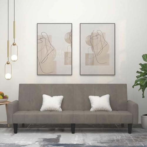 Mandloder Schlafsofa 2-Sitzer Hellgrau Samt, modernes Wohnzimmer Sofa, umwandelbares Loungesofa, kompaktes Futonbett für kleine Räume