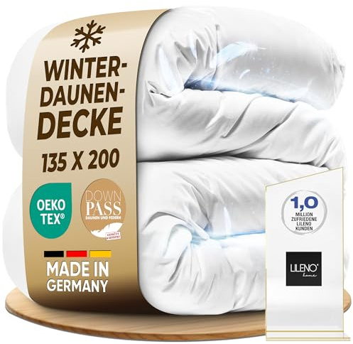 LILENO HOME Winter Bettdecke 135x200 Daunen (90% Daunen / 10% Federn) – | Flüsterleise, Wolkenweiche & dicke Winterdecke 135x200 extra warm – Made in Germany, Oeko-Tex & 60 °C Waschbar