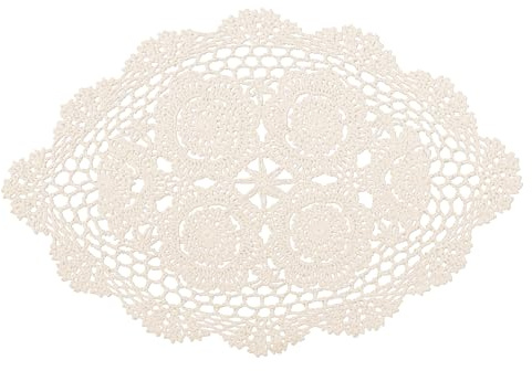 fanquare Set de Table Beige en Coton Crocheté à la Main,2 Pièces Napperon Ovale Vintage avec Motif Dentelle Florale,Style Bohème pour Table à Manger Mariage et Fête