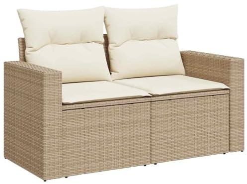 ZIRLANLV Gartensofa mit Kissen, 2-Sitzer, Sofa mit Staufach unter Sitzfläche, Terrassensofa mit Abnehmbarem, Waschbarem Bezug, Gartenmöbel, Terrassenmöbel, Poly Rattan (Beige und Creme #00)