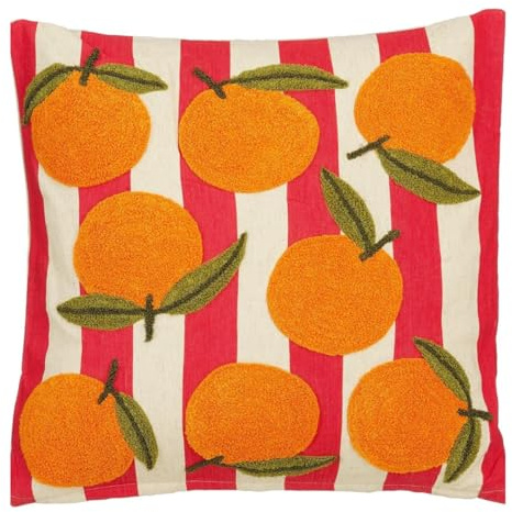 MICA Decorations Orangen Deko Kissen - Kissen mit Kissenbezug - Sofakissen Zierkissen - 45 x 45 x 10 cm - Baumwolle, Polyester - Off-White, Rot, Orange, Grün