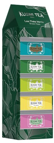 Kusmi Tea – Grüntee-Geschenkset – Bio-Tee-Sortiment – Geschenkidee für Damen und Herren – Grüntee mit Minze, Jasmin, Zitrone, Ingwer – 5 Dosen à 25 g