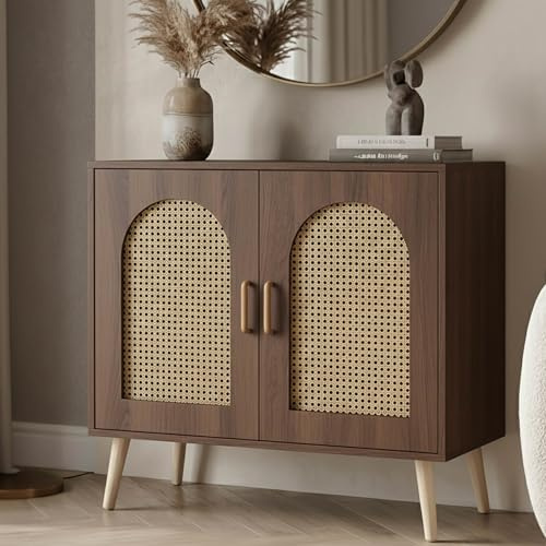Mendler Kommode HWC-P51AM, Poly-Rattan MDF 79x80x40cm - braun | Schrank, mit Türen, Anrichte, Staufächer, Melamin