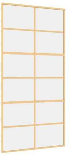 Mokuyary - Puerta corredera dorada (102,5 x 205 cm, vidrio ESG claro y aluminio, puerta interior para dormitorio, granero, garaje -B