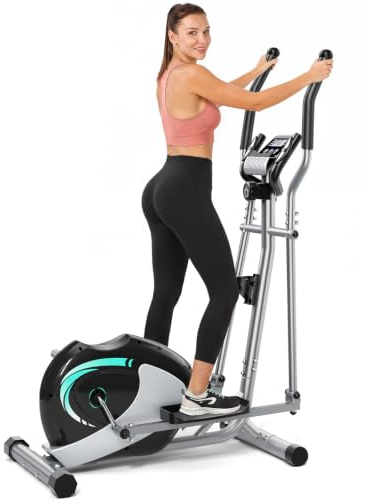 THERUN Crosstrainer für Zuhause, Extrem leiser Ellipsentrainer, kompakter Crosstrainer mit 16 Widerstandsstufen, 6 kg Schwungrad, Pulssensor, LCD-Monitor und Telefonhalter
