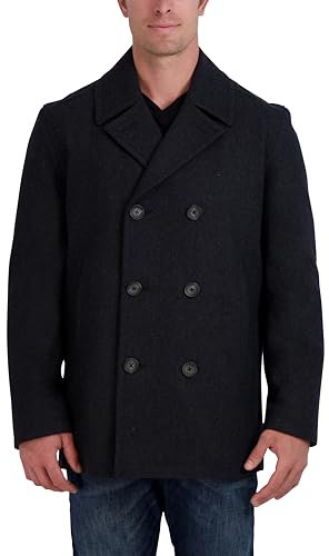 Nautica Herren Klassischer zweireihiger Pfau Erbsenmantel, Dunkelgrau, M
