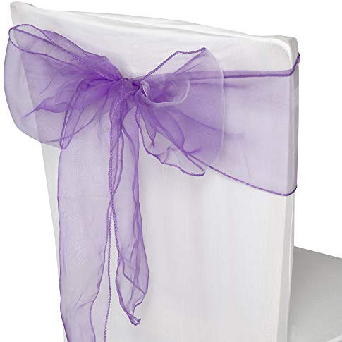 Wedding Decor Organza Sashes for Chair Covers Fuller Bow Ribbons in Lilac Purple for Banquet, Birthday, Anniversary, Christmas Parties, Event Decoration, 17cm x 280cm, 25pcs