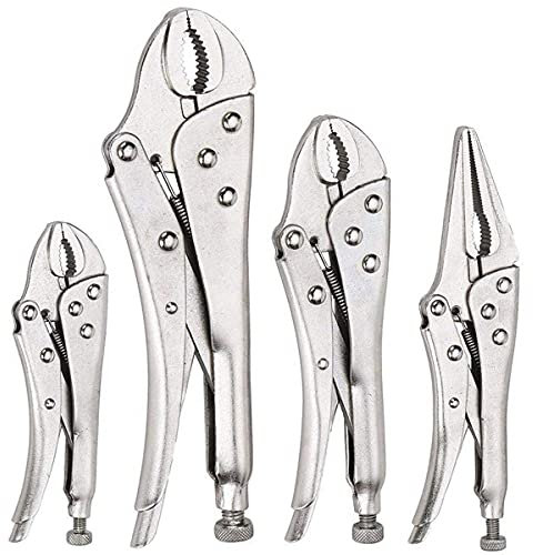 FASTPRO 4-teiliges Sicherungszangen-Set, 125 mm, 175 mm und 250 mm, gebogene Backen, Feststellzange, 165 mm lange Spitzzange