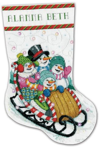 Design Works Crafts Kreuzstich Stickpackung Weihnachtsstrumpf Schneerodeln, Zählmuster