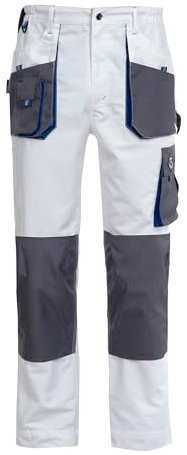 Stenso Kastor Pantalon De Travail Homme - Pantalon Cargo Homme avec Fermeture À Glissière Et Bouton, Taille Élastique, Genoux Renforcés, Poches Avant Et Cargo, Poche pour Téléphone - Blanc - 62