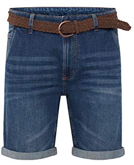 Indicode Quincy Herren Jeans Shorts Kurze Denim Hose Mit Gürtel Aus Stretch-Material Regular Fit, Größe:M, Farbe:Medium Indigo (869)